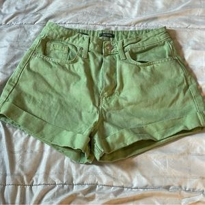 Green Checkered Denim Shorts
